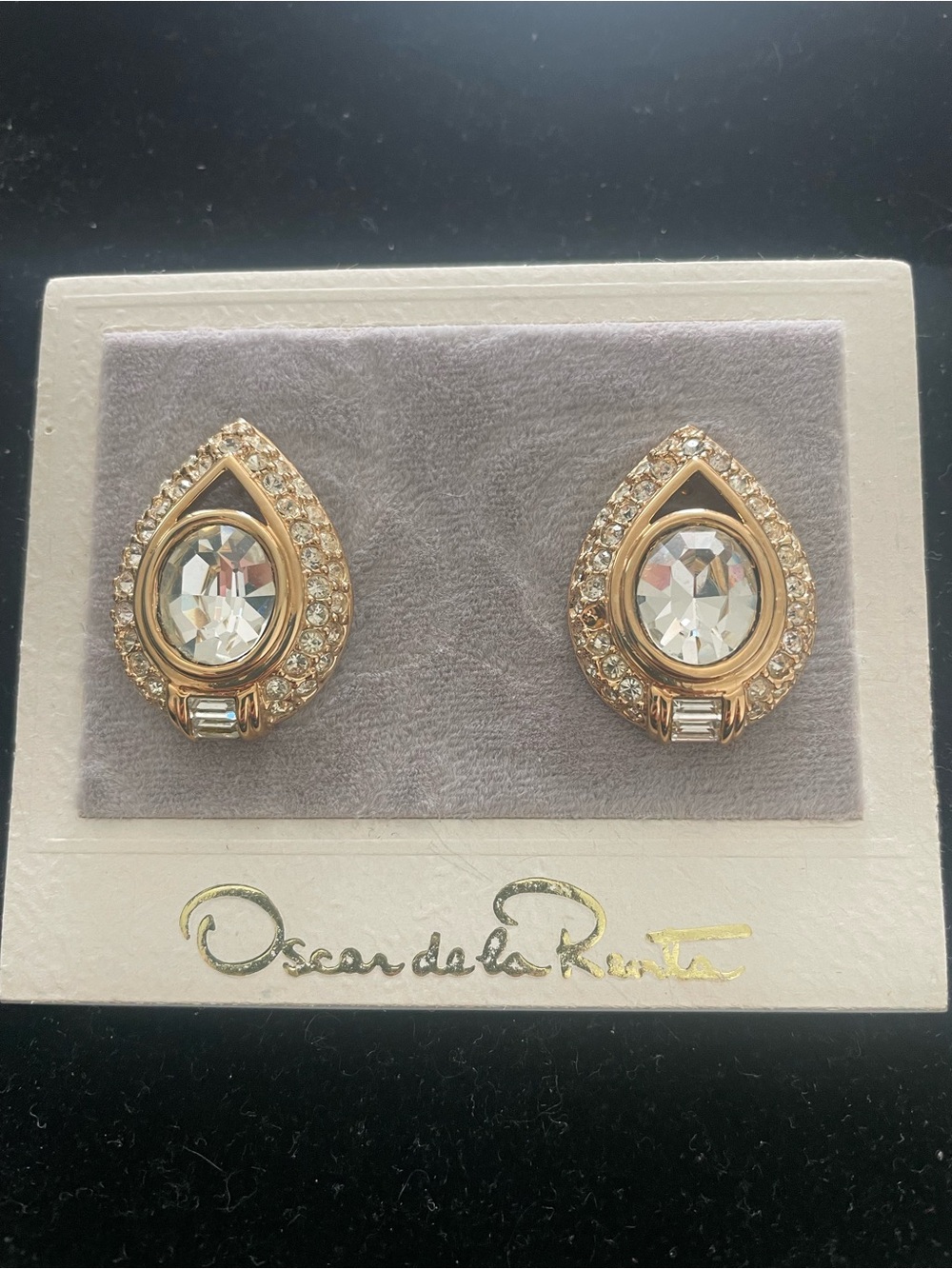 Oscar de la Renta Gold Teardrop Crystal Clip-On Earrings
